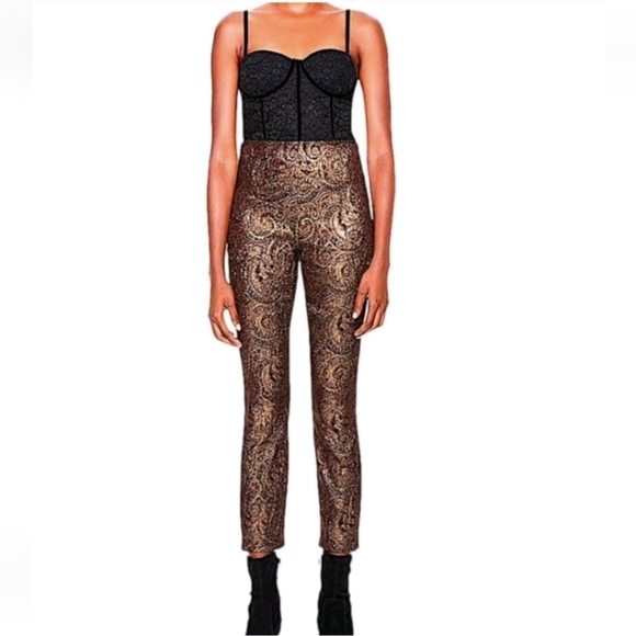 Alice + Olivia  Lamè Paisley Printed Straight Leg Pants Size 10 NWT - Picture 5 of 15